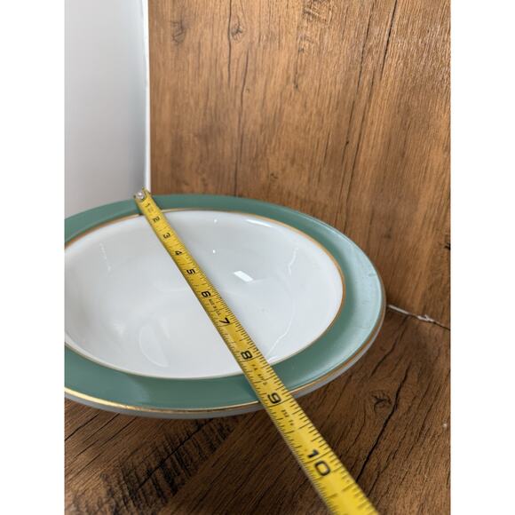 Vintage PYREX USA 9" Serving Bowl Regency White & Green Farmhouse Country - Picture 2 of 5